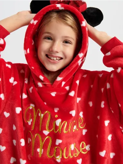 Ciepła polarowa bluza snuddie ze świątecznym motywem Disneya. - czerwony