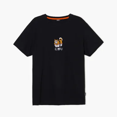 Cropp Czarny t-shirt z kotem - Czarny