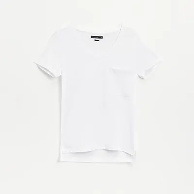 House Koszulka z dekoltem w serek Basic biała - Biały