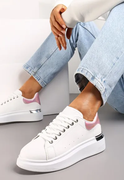 Renee Biało-Różowe Sneakersy na Platformie z Metaliczną Wstawką Sissis