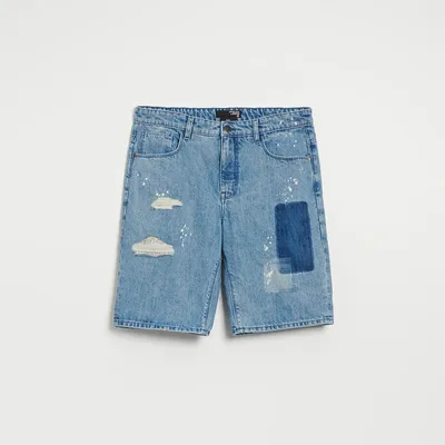 House Jasne szorty jeansowe z patchworkiem - Niebieski