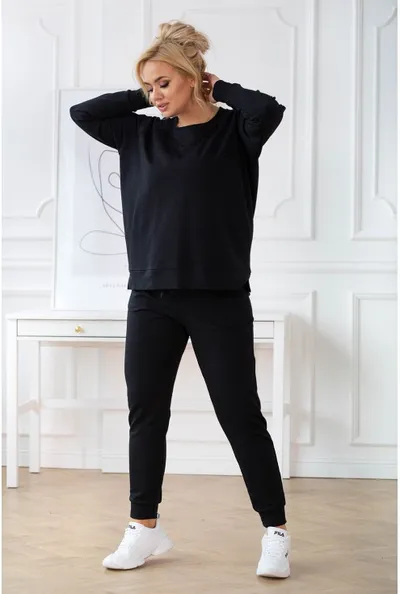 XL-ka Czarna bluza oversize z rozcięciem po bokach - DENA