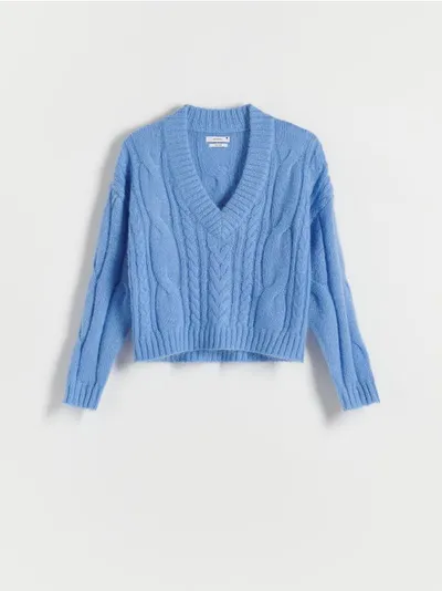 Reserved Sweter z kolekcji PREMIUM, wykonany z dzianiny z wełną. - niebieski