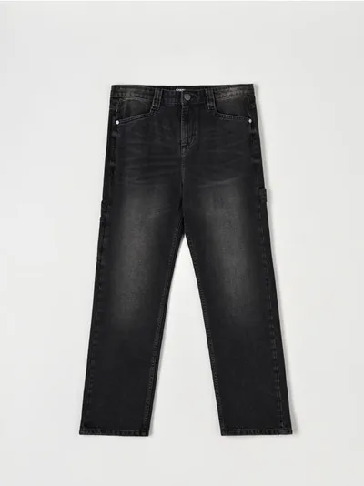 Sinsay Spodnie jeansowe o kroju loose z modnymi przetarciami, uszyte z bawełny. - czarny
