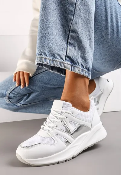 Renee Białe Sneakersy z Siateczkowymi i Metalicznymi Zdobieniami Detama