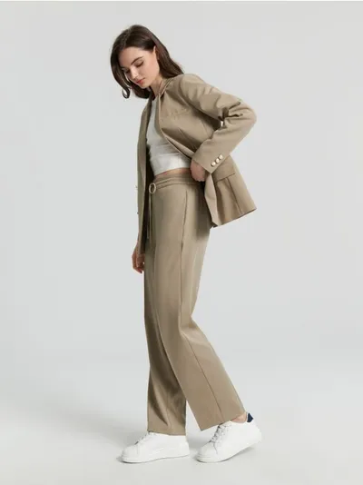 Sinsay Eleganckie spodnie z kantem uszyte z szybkoschnącego materiału z domieszką elastycznych włókien. - brązowy