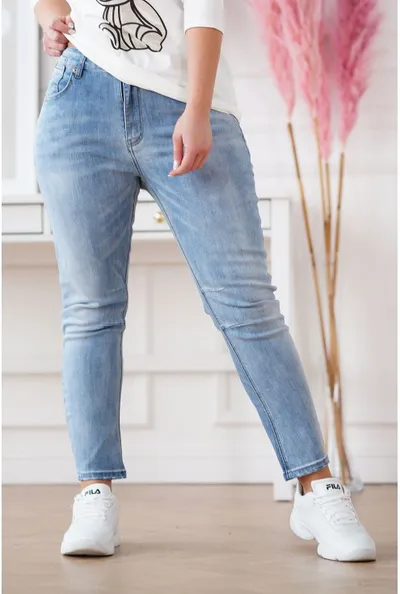 XL-ka Jasne jeansy z szyciami na kolanach - NATALY