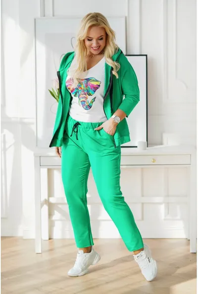 XL-ka Zielony dres plus size z rozpinaną bluzą - zestaw - COURTNEY