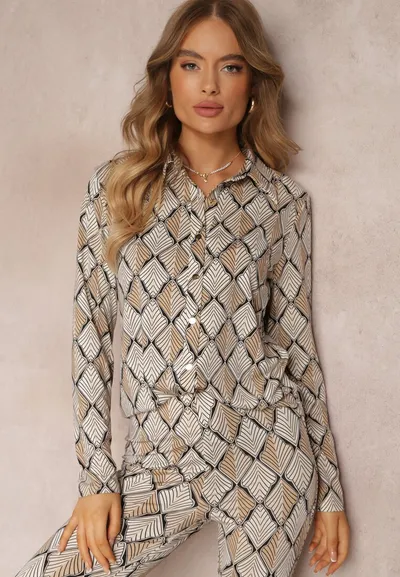 Renee Beżowa Koszula Zdobiona Ornamentalnym Wzorem Ziacahe
