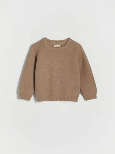 Reserved Sweter o prostym fasonie, wykonany ze strukturalnej dzianiny z bawełną. - brązowy