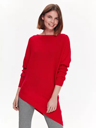 Top Secret Czerwony sweter damski z asymetrycznym dołem