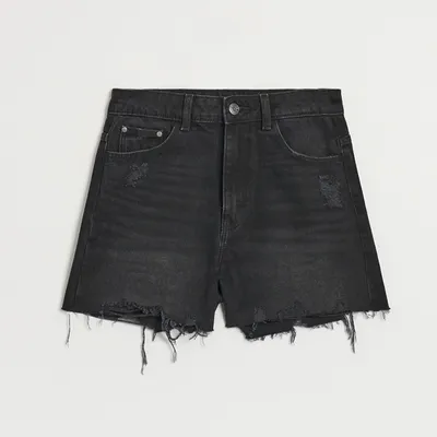 House Czarne szorty jeansowe z wysokim stanem i przetarciami vintage - Czarny