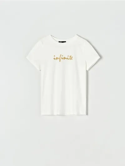 Sinsay Wygodna koszulka z nadrukiem, uszyta w 100% z bawełny. - biały