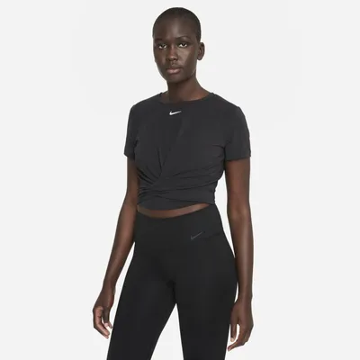 Nike Damska asymetryczna koszulka z krótkim rękawem o standardowym kroju Nike Dri-FIT One Luxe - Czerń