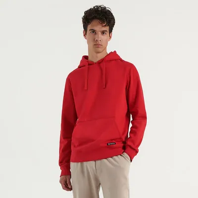 House Gładka bluza z kapturem regular fit Basic czerwona - Czerwony