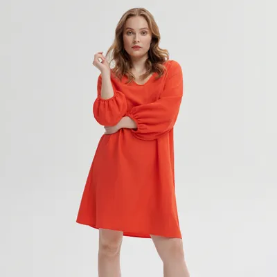 Sinsay Sukienka mini z bufiastymi rękawami - Pomarańczowy