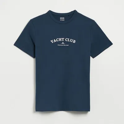 House Granatowa koszulka z napisem Yacht Club - Granatowy
