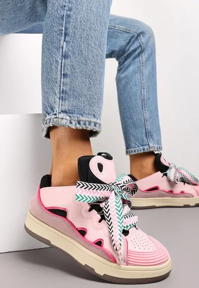 Renee Różowe Sneakersy z Dekoracyjnym Sznurowaniem i Wstawką na Języku Cristen