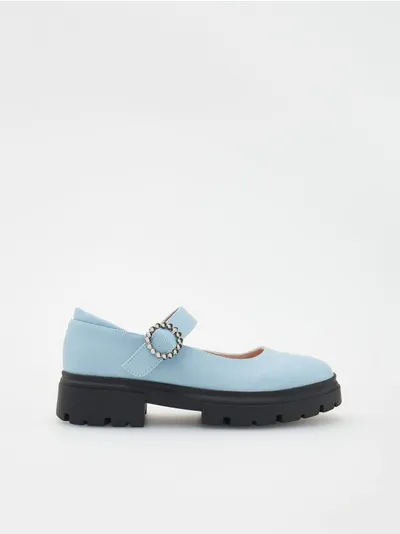 Reserved Buty typu loafersy, wykonane z materiału imitującego skórę. - jasnoniebieski