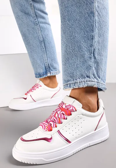 Renee Biało-Różowe Sneakersy z Kolorowymi Sznurówkami i Metalicznymi Wstawkami Lania