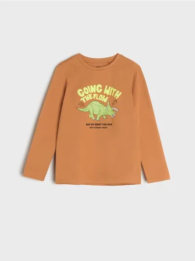 Sinsay Wygodna koszulka wykonana z bawełnianej dzianiny. - pomarańczowy