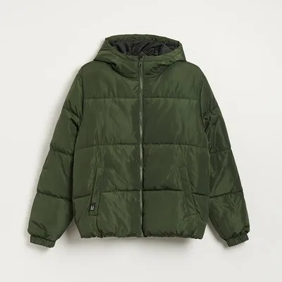 House Zielona pikowana kurtka z kapturem - Khaki