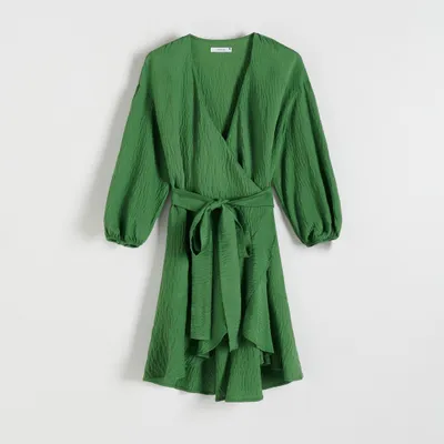 Reserved Sukienka z kreszowanej wiskozy - Zielony