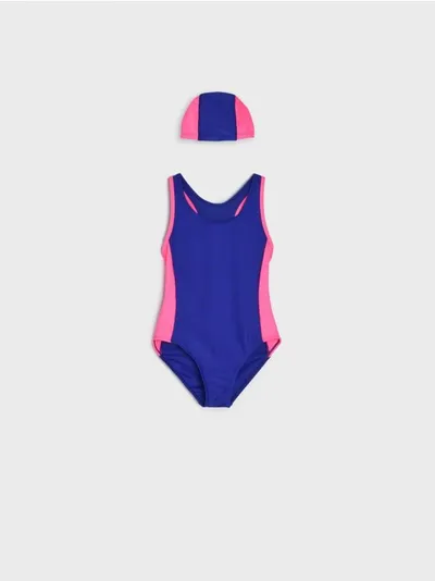 Sinsay Wygodny, sportowy strój kąpielowy z komplecie z czepkiem. Idealny na basen. - różowy