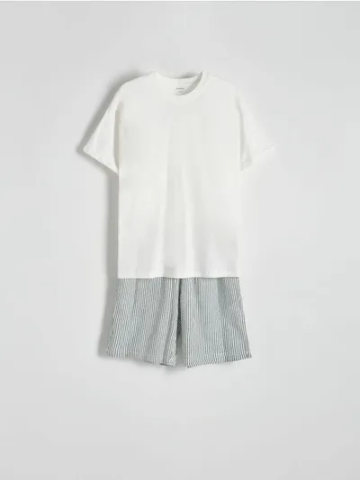 Reserved Dwuczęściowa piżama, wykonana z bawełny. - złamana biel