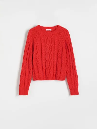 Reserved Sweter o regularnym fasonie, wykonany z gładkiej dzianiny z domieszką wełny. - czerwony