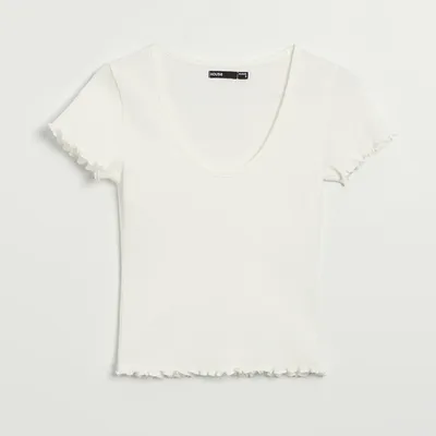 Sinsay Dopasowana koszulka z krótkim rękawem biała - Biały