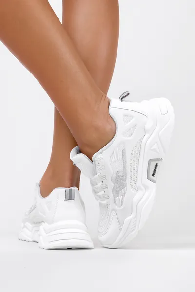 Casu Białe sneakersy na platformie buty sportowe sznurowane brokatowy pasek casu 13-10-21-w