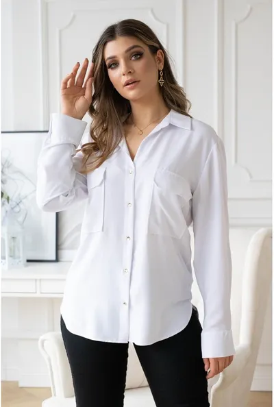 XL-ka Biała koszula ze złotymi guziczkami z kieszonkami - MILIA