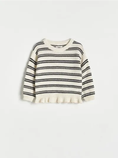 Reserved Sweter o prostym fasonie, wykonany z bawełnianej dzianiny. - wielobarwny