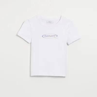 House Dopasowana koszulka z aplikacją biała - Biały