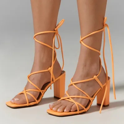 Sandały na obcasie - Pomarańczowy