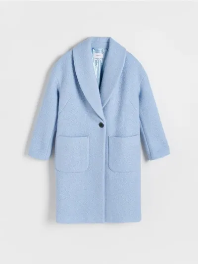 Reserved Płaszcz o prostym kroju, wykonany z tkaniny z wełną. - jasnoniebieski