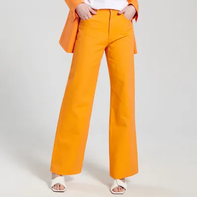 Sinsay Jeansy wide leg high waist - Pomarańczowy