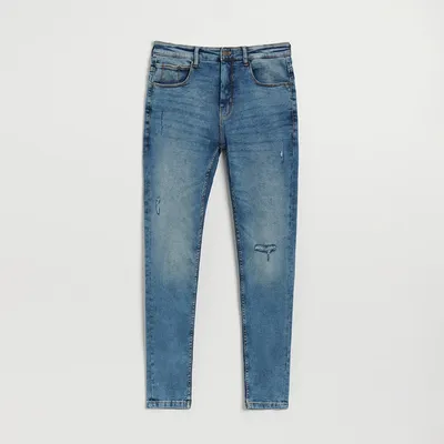 House Niebieskie jeansy skinny fit z przetarciami - Niebieski