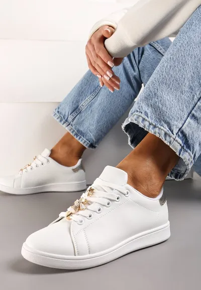 Renee Biało-Złote Sneakersy z Metalicznymi Aplikacjami między Sznurówkami Viaprela