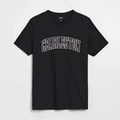 House Czarna koszulka z napisem Charleston - Czarny