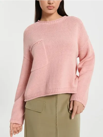 Sinsay Wygodny sweter wykonany z miękkiej bawełnianej dzinainy. - różowy