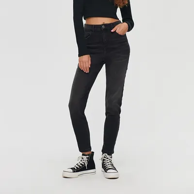 House Czarne jeansy skinny fit z wysokim stanem i dżetami - Czarny