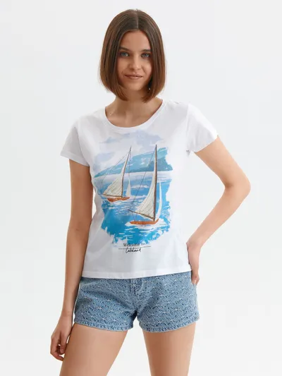 Top Secret Bawełniany t-shirt damski z wakacyjnym nadrukiem