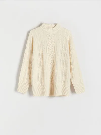 Reserved Sweter o prostym kroju, wykonany z dzianiny z wełną. - złamana biel