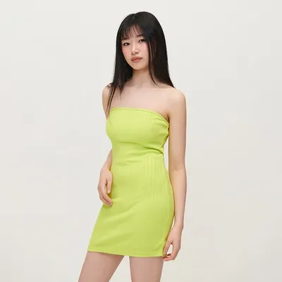 House Żółta sukienka mini bodycon bez ramiączek - Zielony