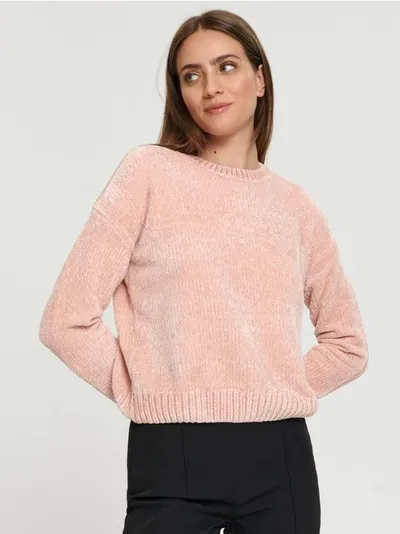 Sinsay Miękki sweter wykończony ściągaczem, uszyty z lekkiego oraz odpornego na blaknięcie materiału. - różowy