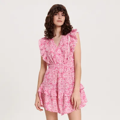 Reserved Sukienka mini z falbanami - Różowy