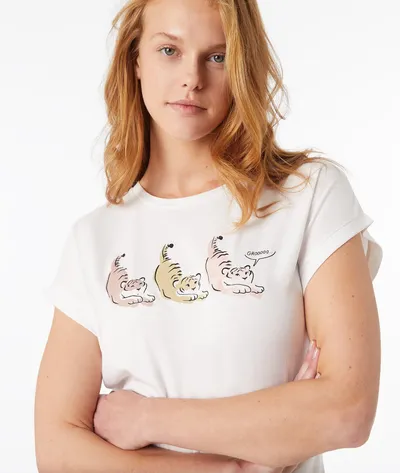 Etam Daffy T-Shirt Manches Courtes Imprimé 100% Coton Biologique - Surowy