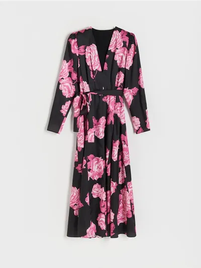 Reserved Sukienka z kolekcji PREMIUM, wykonana z gładkiej tkaniny w kwiatowy print. - wielobarwny